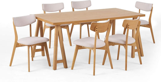 Christopher Knight Home Abraham Mid-Century Modern 7 Piece Dining Set with A-Frame Table, Light Beige + Natural Oak