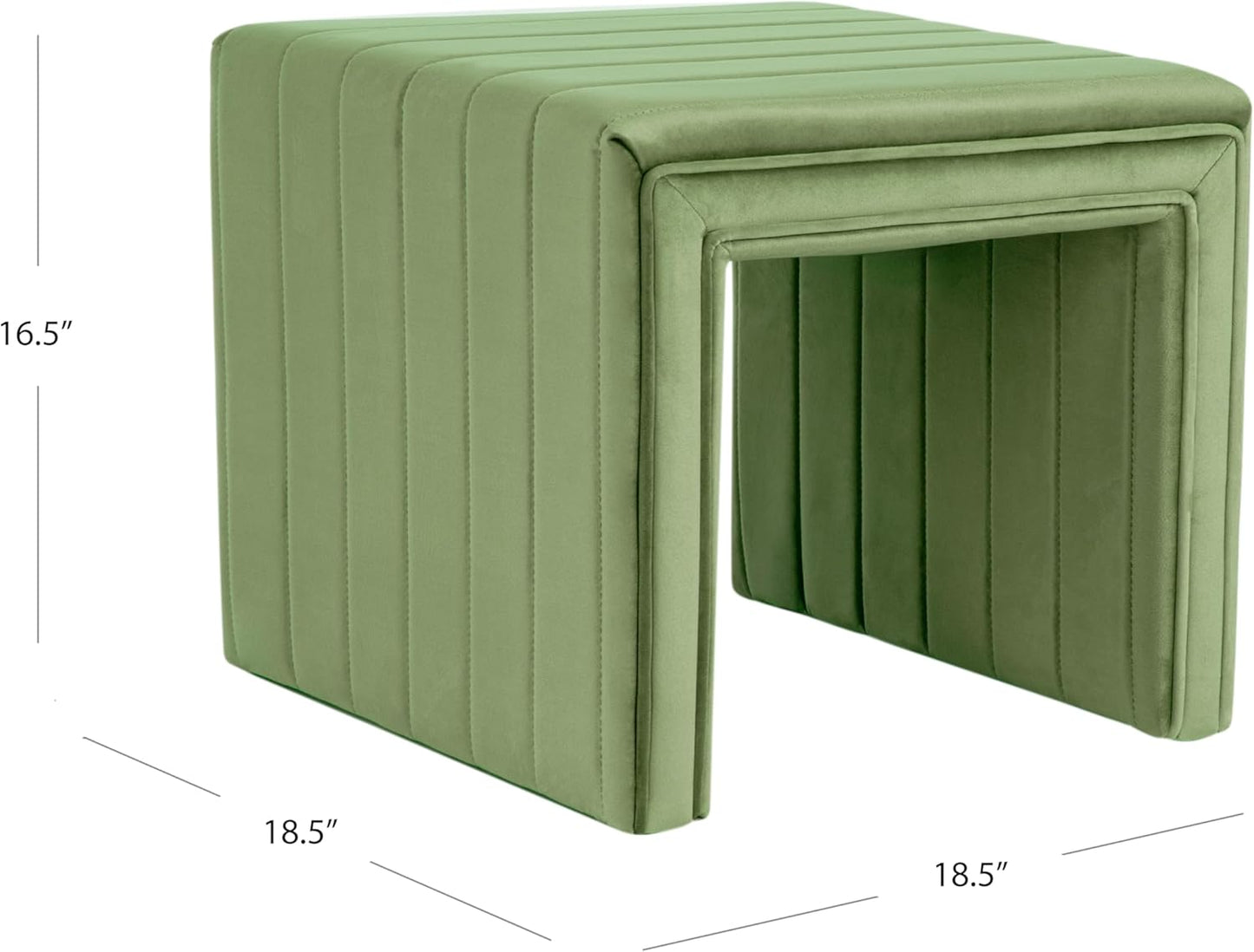 HomePop Modern Channel Tufted Velvet Ottoman Home Décor|Ottoman for Living Room & Bedroom - Green
