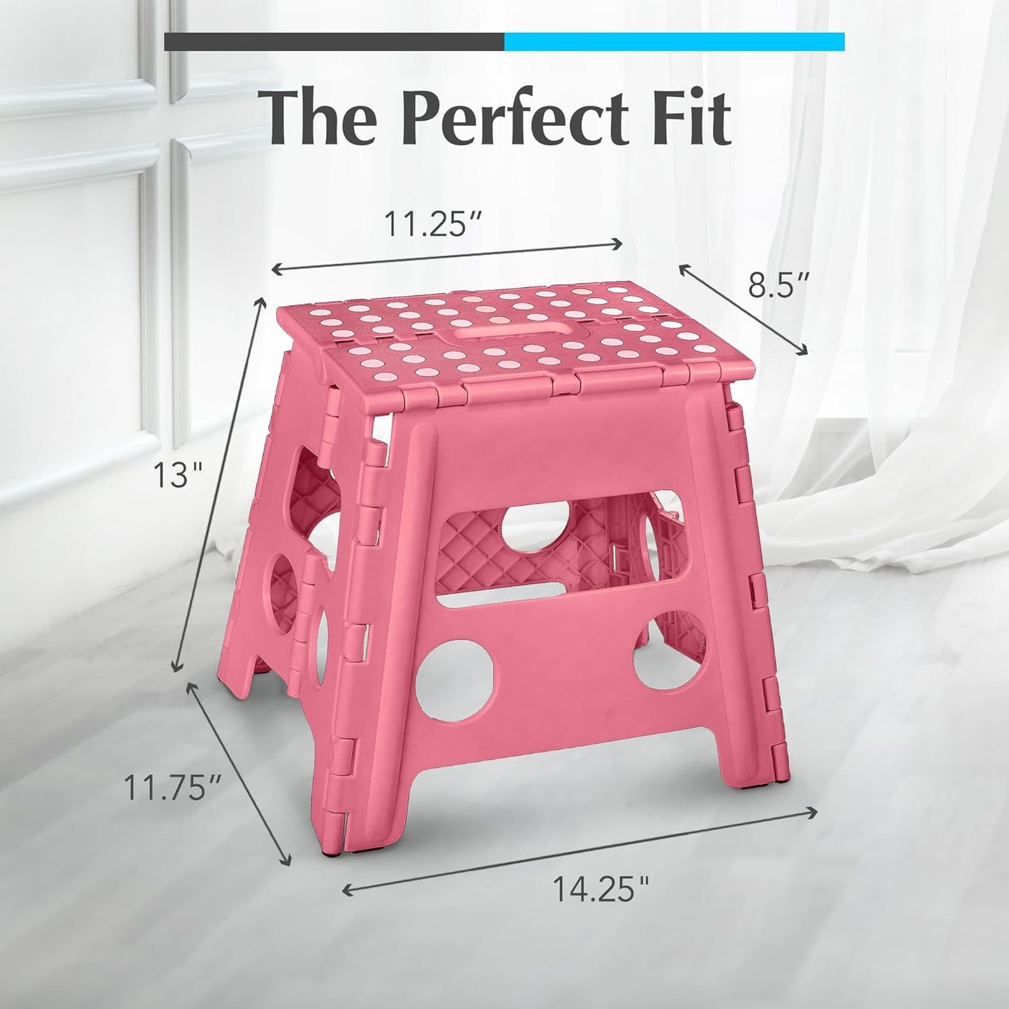 Handy Laundry Folding Lightweight Step Stool - Sturdy Enough to Support Adults and Safe Enough for Kids - Opens Easy with One Flip - Great for Kitchen, Bathroom or Bedroom (Pink - 13 inch)