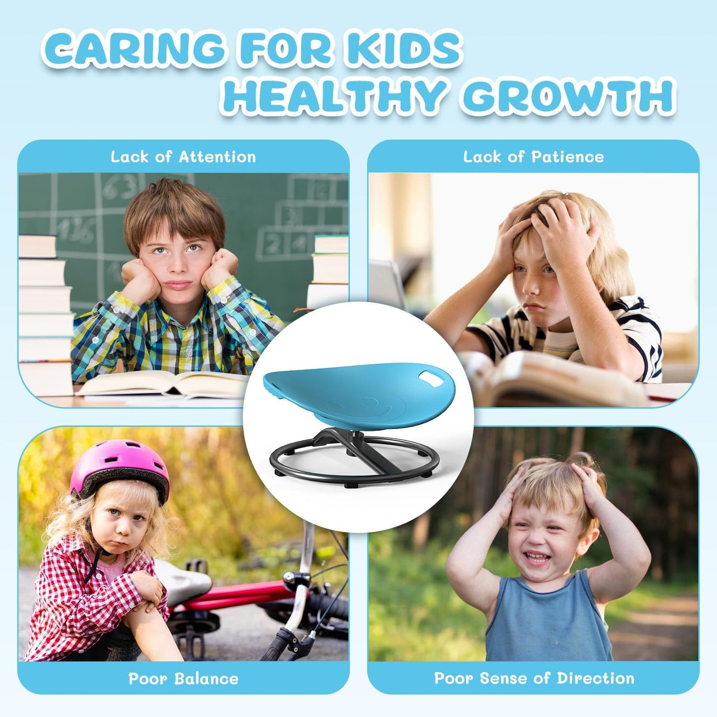 Spinning Chair for Autistic Kids - Sensory Spinning Chair for Autistic Children with Safety Handle & Non-Slip Design, Sensory Swivel Chairs for Kids 3-8 Years(Blue)