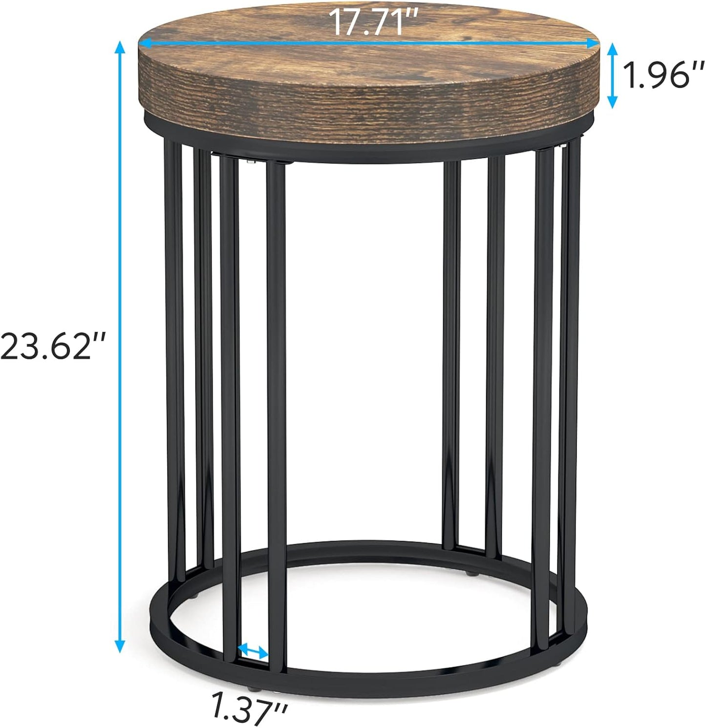 Tribesigns Round End Table, Modern Side Small Accent Nightstand with Metal Frame, Wooden Circle Bedside for Living Room Sofa Couch, Bedroom, Easy Assembly, Space Saving, Rustic Brown & Black