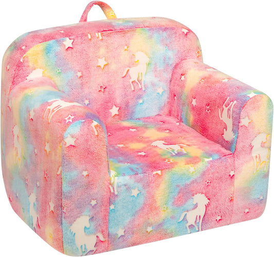 ALIMORDEN Kids Ultra-Soft Snuggle Foam Filled Chair, Cuddly Sherpa Reading Couch for Boys and Girls,Glow-in-The-Dark Unicorn Pattern