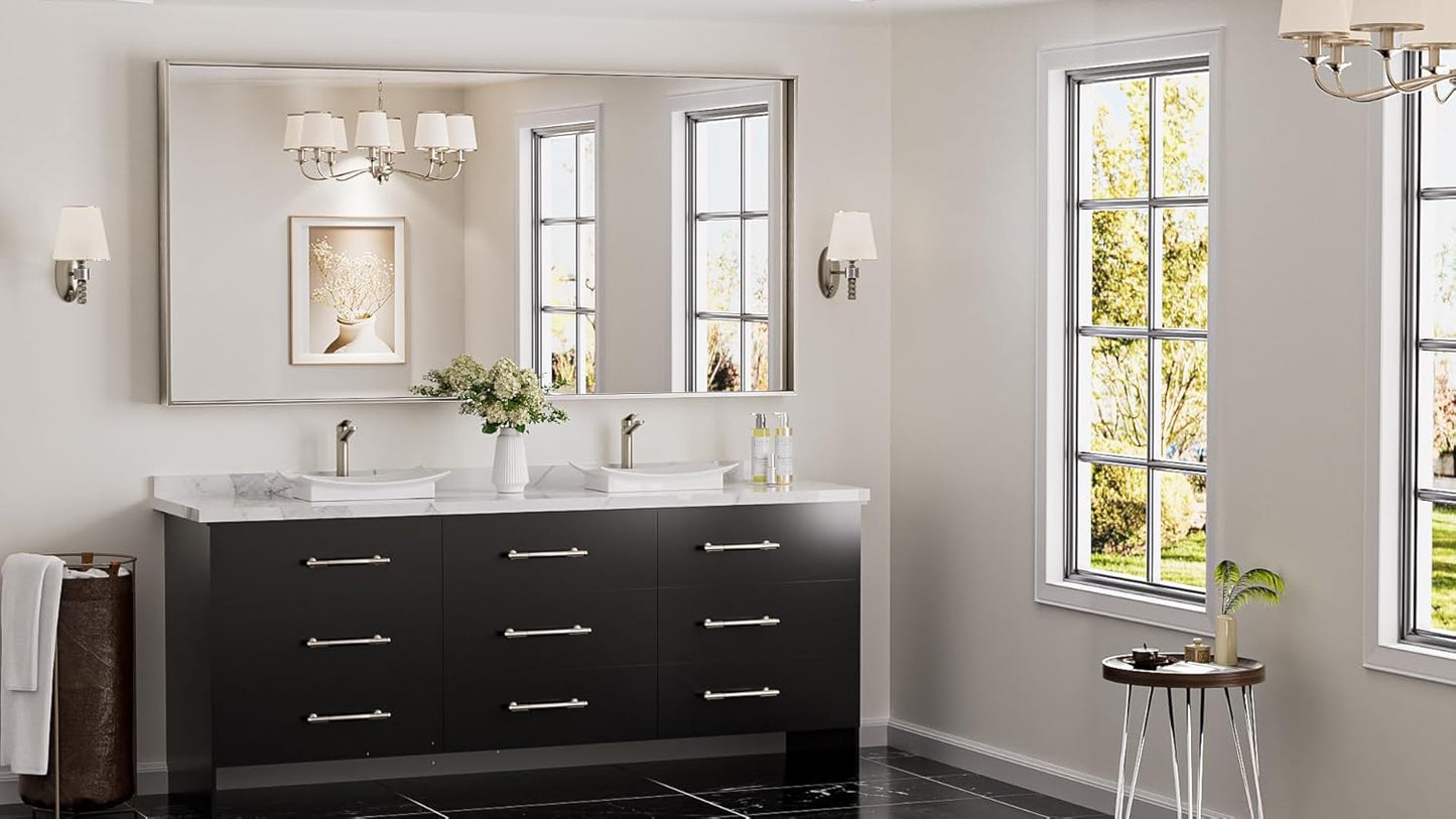 Keonjinn 72 x 36 in Brushed Nickel Mirror for Bathroom Sink, Rectangular Metal Framed Vanity Wall Mirror Square Corner Aluminum Alloy Modern Rectangle Silver Mirror for Over Sink(Horizontal/Vertical)