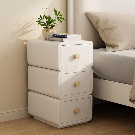 White Night Stand, Narrow Nightstand with Drawers, Modern Nightstand for Bedroom, Dorm and Living Room.