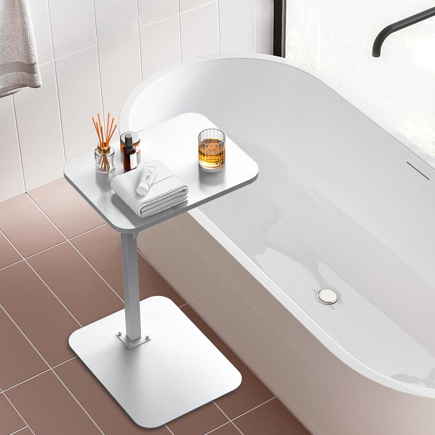 Side Table Sofa Tray for Couch Heavy Metal Base Swivel/Adjustable Height, Sofa Bed Bathroom Study TV Tray C Shaped End Table Food Snack Trays for Eating