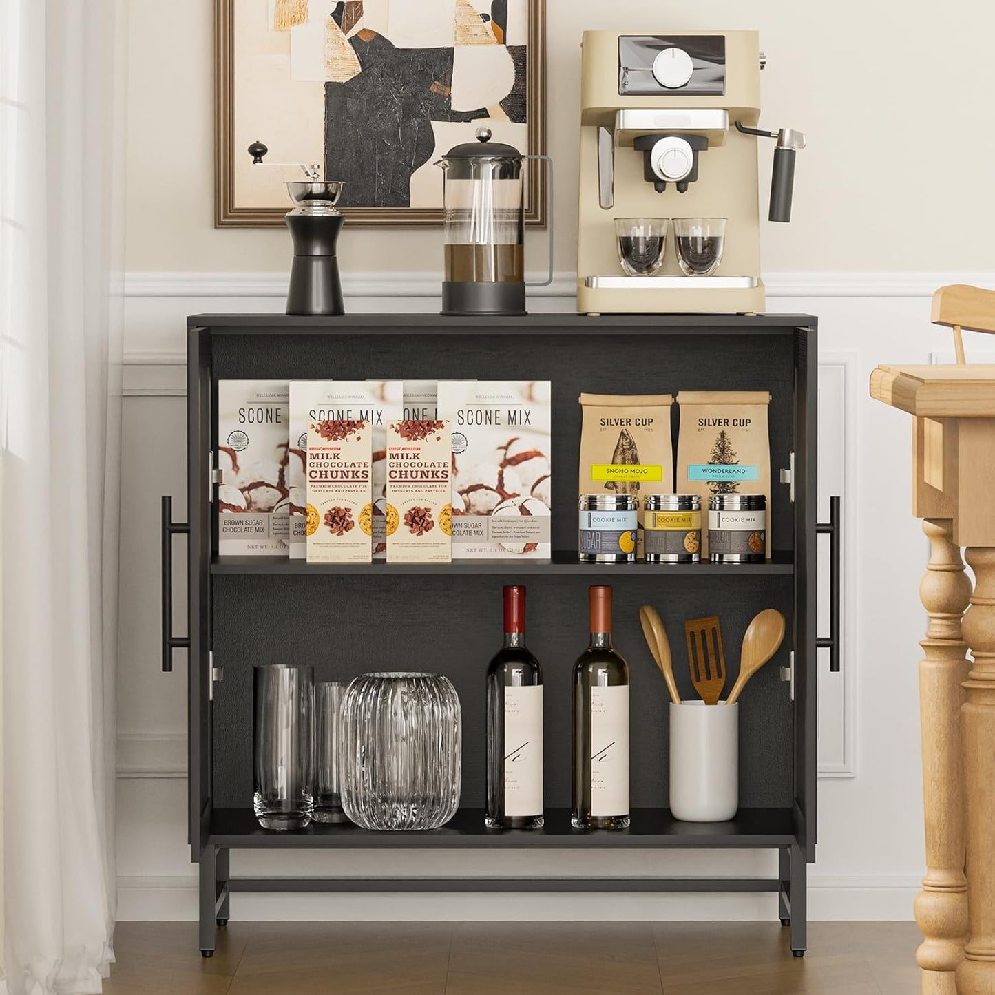 KFO Storage Cabinet with Rattan Doors, Free Standing Buffet Cabinet, Modern Sideboard for Living Room, Hallyway, Entryway