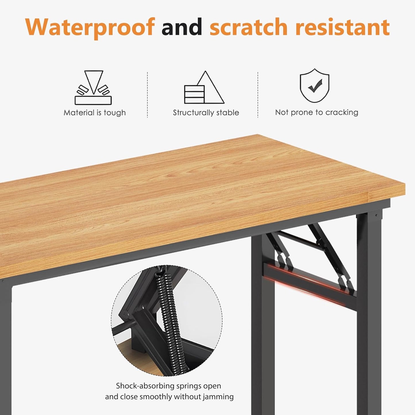 DlandHome Computer Desk Folding Table 39.4 inches Writing Desk for Small Space Study Table Laptop Desk No Assembly Required Teak&Black