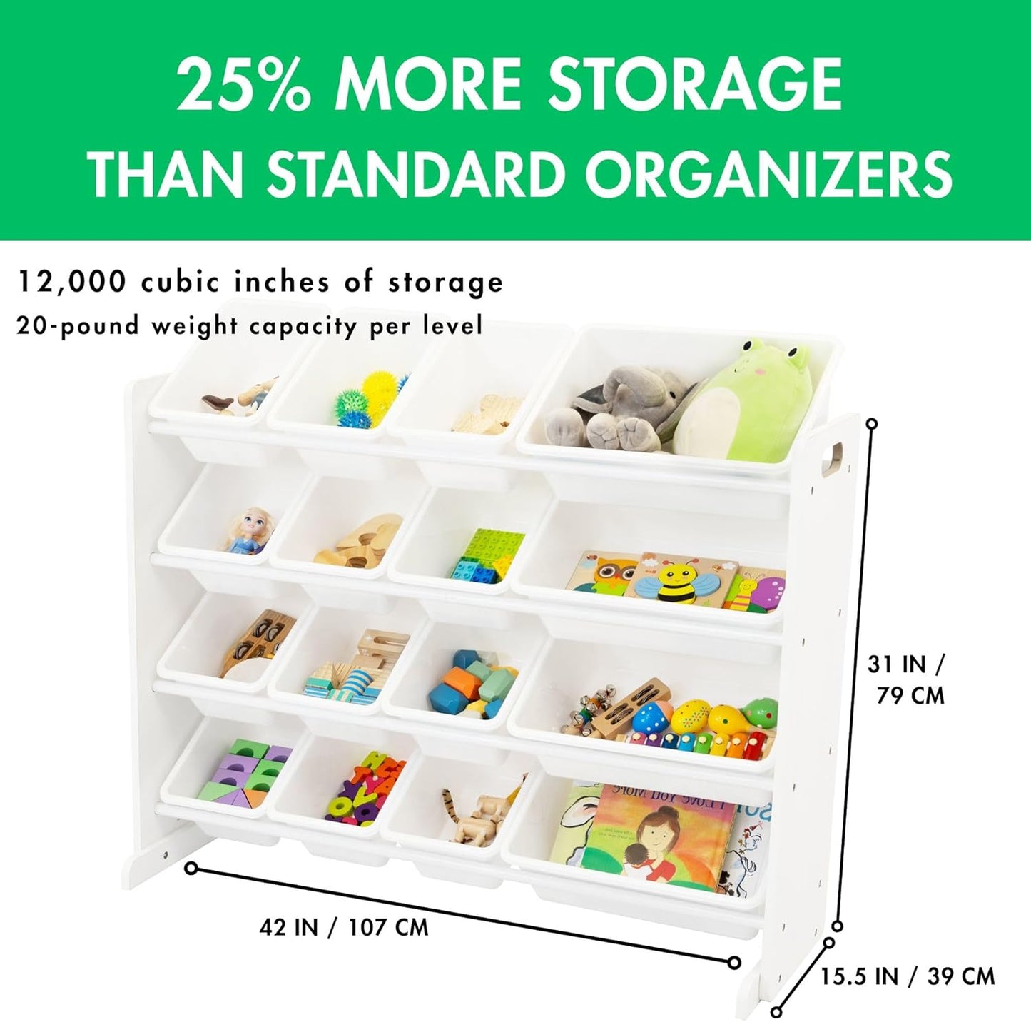 Humble Crew Supersized Toy Storage Organizer with 16 Removable Bins, White/White – Large Toy Storage for Toddlers Ideal for Kids' Rooms, Playrooms, and Nurseries - Modern Toy Bins for Kids