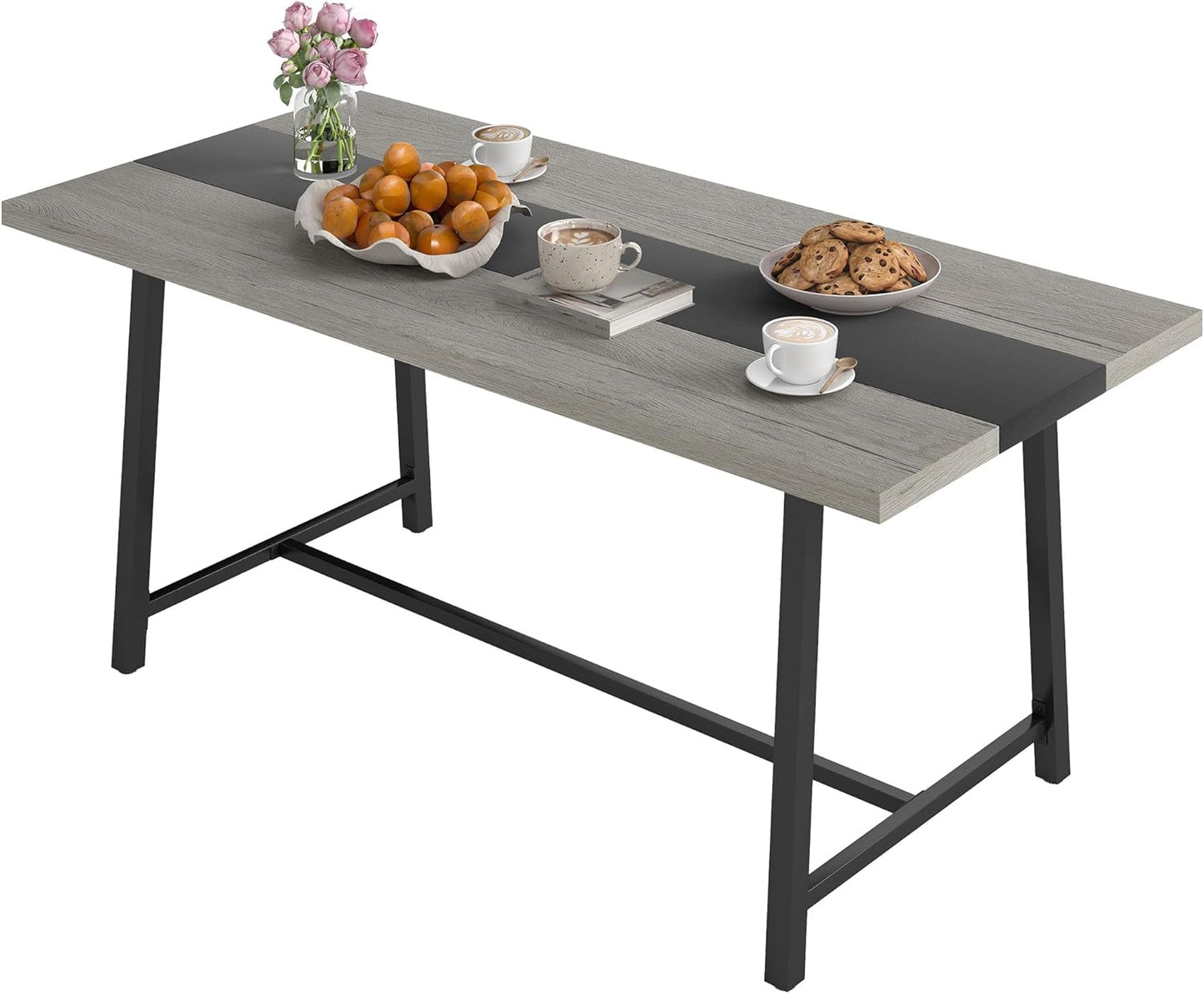 HOMCOM Industrial Dining Table for 8 People, 70.9" Long Rectangular Kitchen Table with Large Tabletop and Steel Legs for Dining Room, Distressed Gray