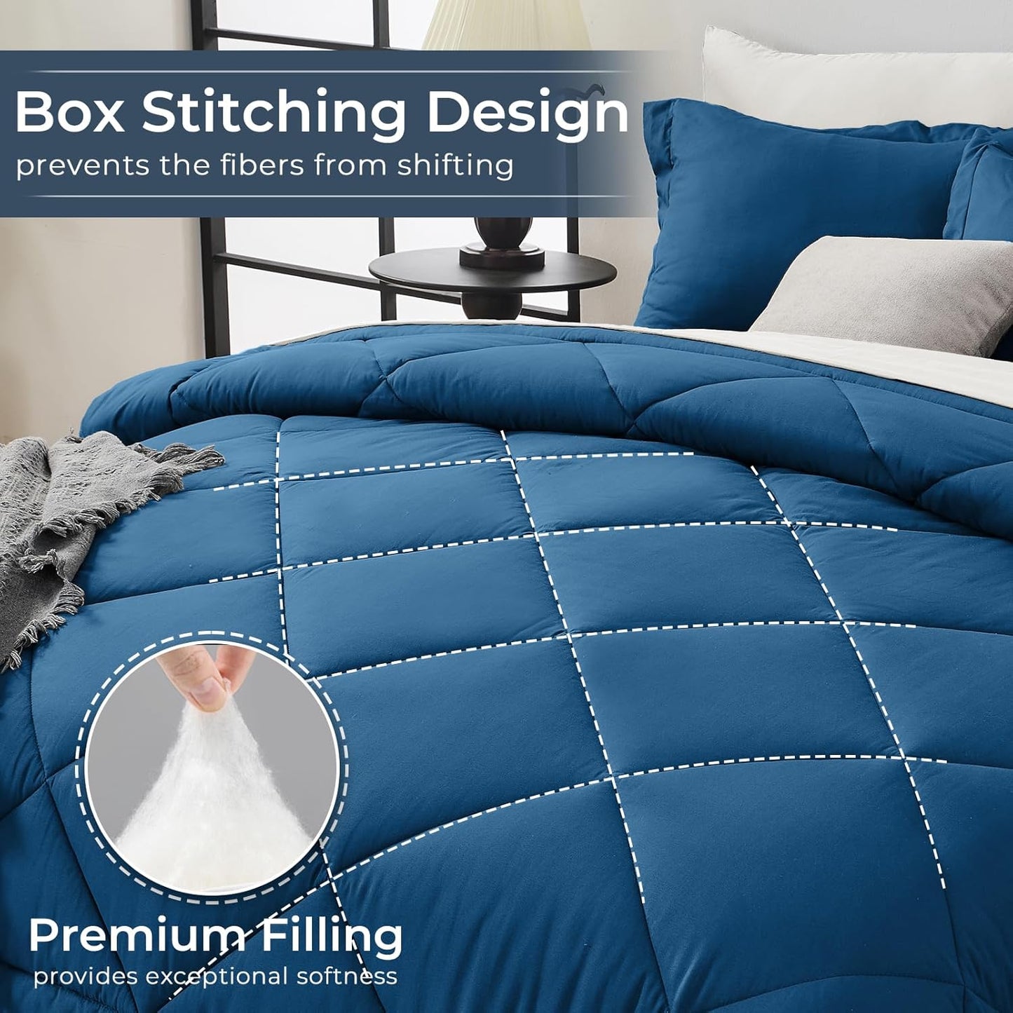 HEVUMYI Teal Blue & Ivory Full Comforter Set - 7-Piece All Season Bed in a Bag Full, Ultra Soft Bedding Set with Comforter, Flat Sheet, Fitted Sheet, Pillowcases, Pillow Shams, Teal Blue & Ivory