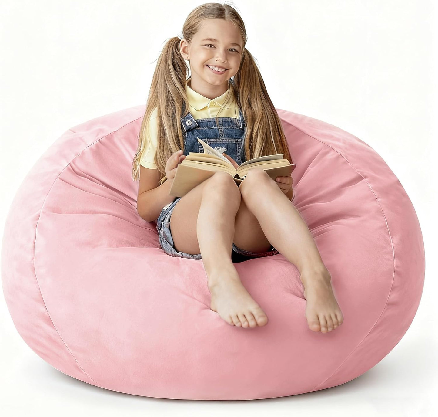 2FT Bean Bag Chair with Ultra Soft Velvet Cover Bean Bag Sofa with Memory Foam Bean Bag Chairs with Large Size Lazy Sofa for Dorm Office Living Room Bedroom Light Pink 2'