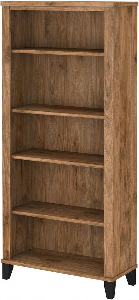 Bush Furniture Somerset 5 Shelf Bookcase in Fresh Walnut, Tall Bookshelf, Large Book Shelf for Living Room, Home Office, or Entryway
