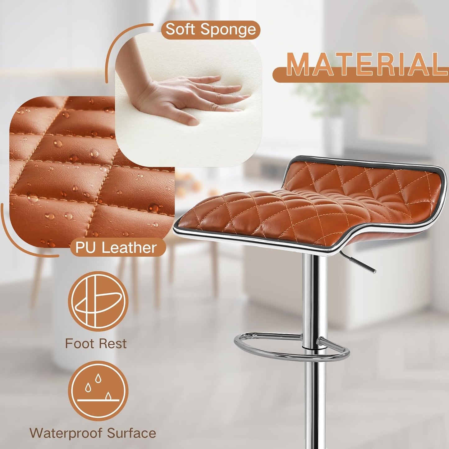 VECELO Bar Stools Set of 4, Adjustable Bar Stools, Bar Height Stools for Kitchen Counter