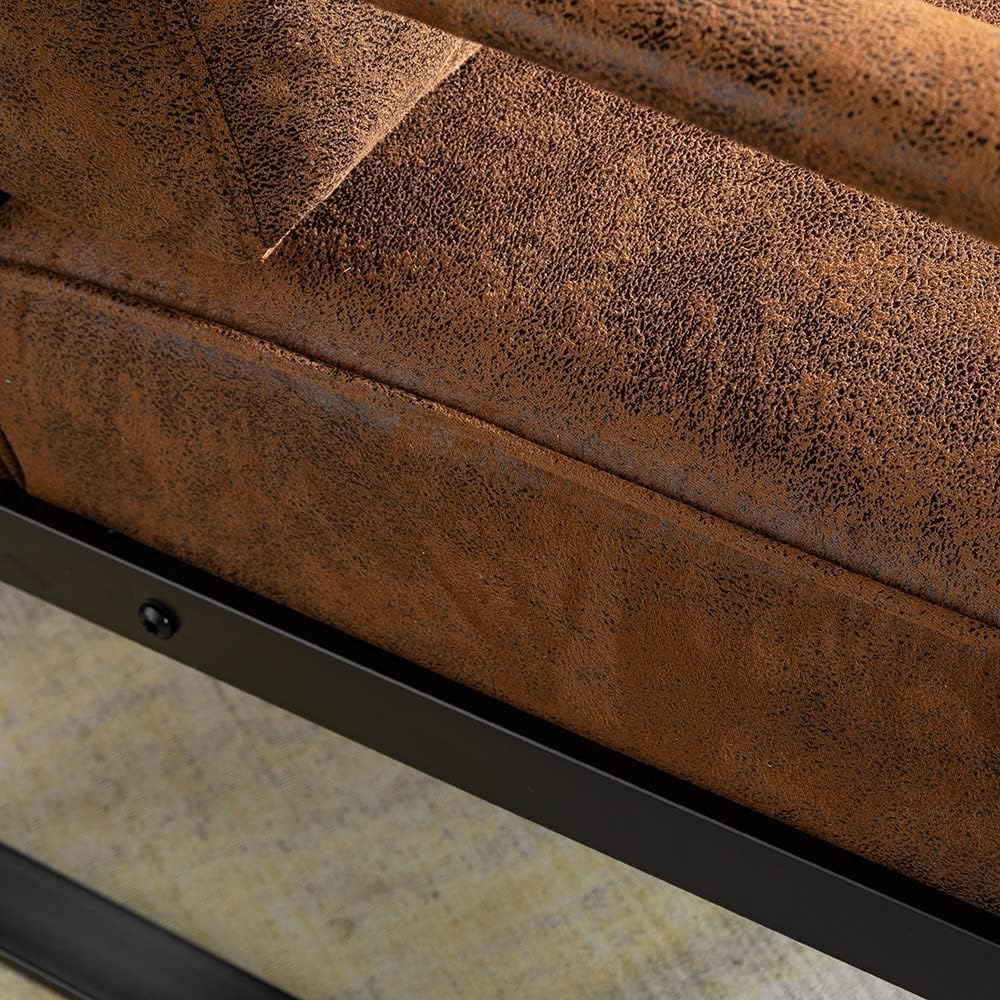 Container Furniture Classic Mid Century Modern Accent Chair with Durable Square Metal Frame, Armchair for Living Room, Bedroom, Home Office in Spotted Microfiber Upholstery, Light Brown