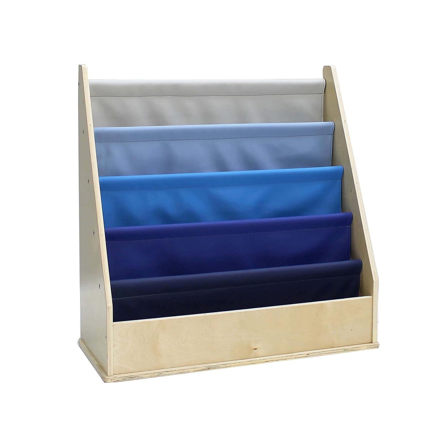 Factory Direct Partners 13745-NVPB Birch SoftScape Sling Book Display, 4-Shelf Vinyl Storage for Kid"s Books and Magazines for Bedroom, Playroom, Daycare, Preschool or Classroom - Navy/Powder Blue