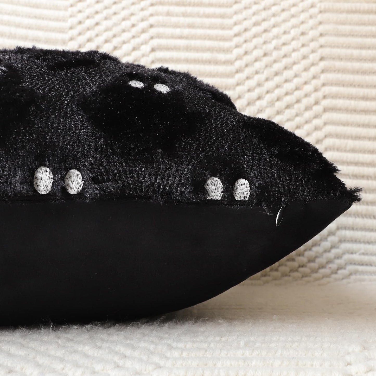 4TH Emotion Halloween Ghost Decorative Pillow Covers 20x20 Set of 2, Black Soft Plush Faux Fur Farmhouse Throw Cushion Cases for Fall Autumn Holiday Home Decorations