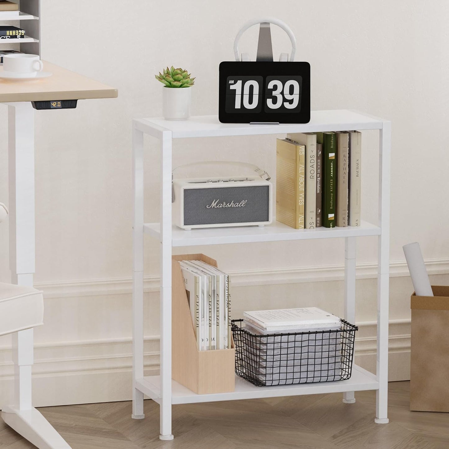 3-Tier Side Table, Small End Table, Sofa Side Table for Narrow Spaces, Slim End Table, Skinny Nightstand Table for Living Room Bedroom Office, White