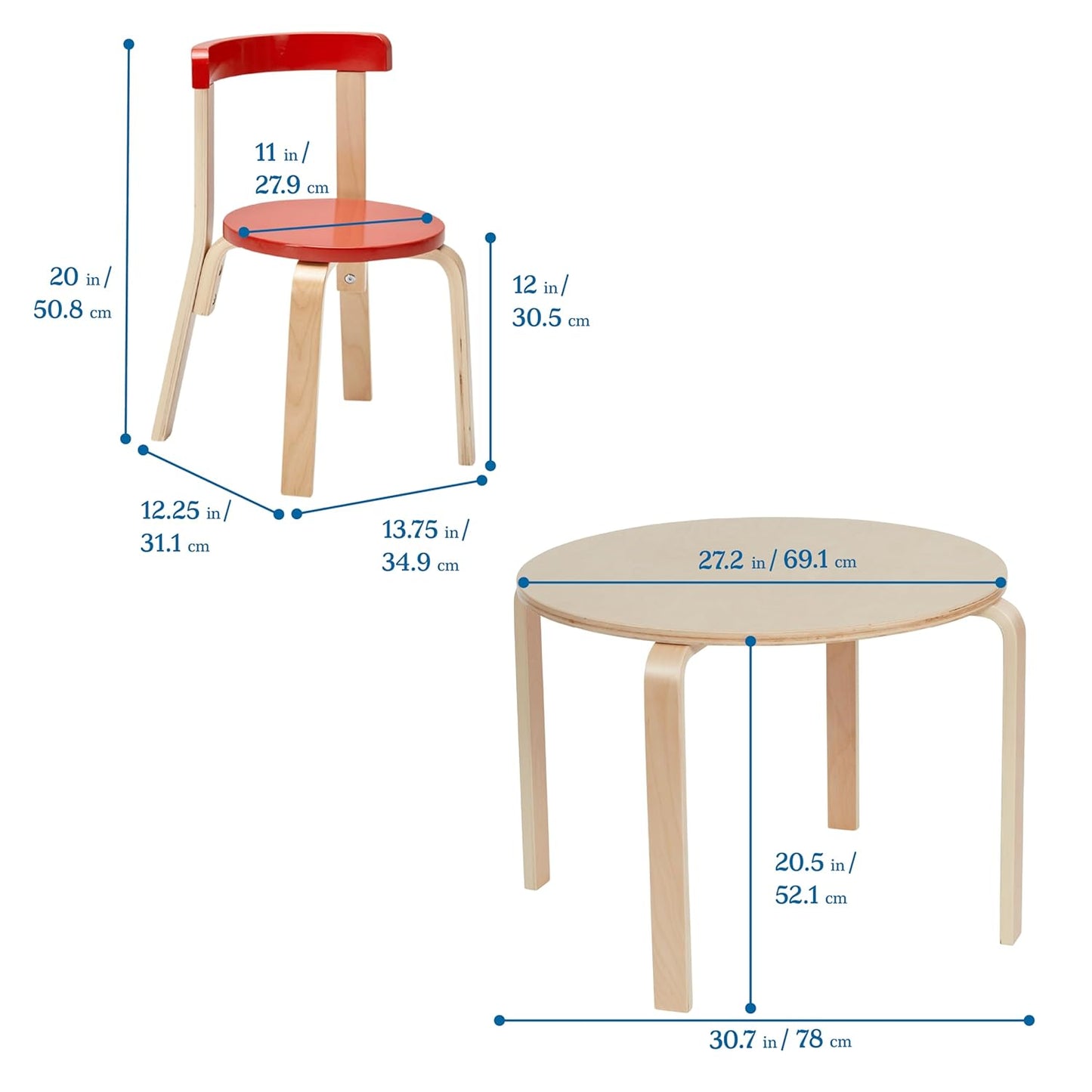 ECR4Kids Bentwood Table and Curved Back Chair Set, Kids Furniture, Assorted, 5-Piece