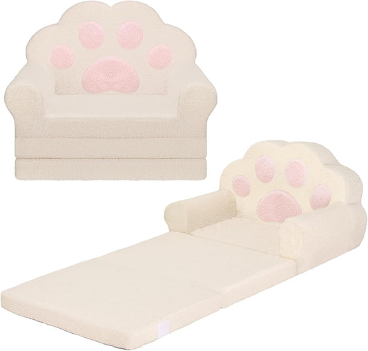 MONKISS Cat Paw Kids Couch, Toddler Chairs Comfy, Toddler Couch Bed Fold Out, Baby Lounge Chair, Birthday Gift for Girls, 1-4 Years Old, SF06, Beige