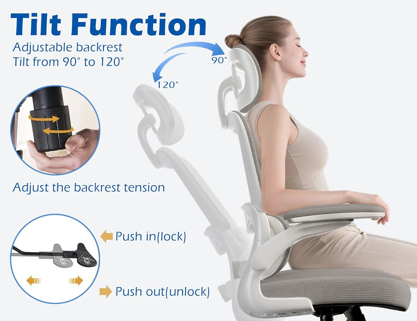 TRALT Ergonomic Office Chair - Desk Chair with Adjustable Headrest Lumbar Support Computer Chair - Mesh Comfy Chair with Flip-up Armrests - Gaming Chairs for Adults Home Office (Leather, Grey)