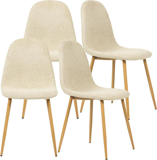 FurnitureR Dining Chairs Set of 4, Upholstered Chenille Fabric Dining Room Seating with Sturdy Metal Legs, Armless Mid-Back Side Chairs for Kitchen, Living Room, Bedroom, Home Office, Beige Cream