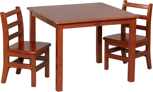 ECR4Kids 30in x 30in Square Hardwood Table and Chair Set, 12in Seat Height, Kids Furniture, Dark Walnut