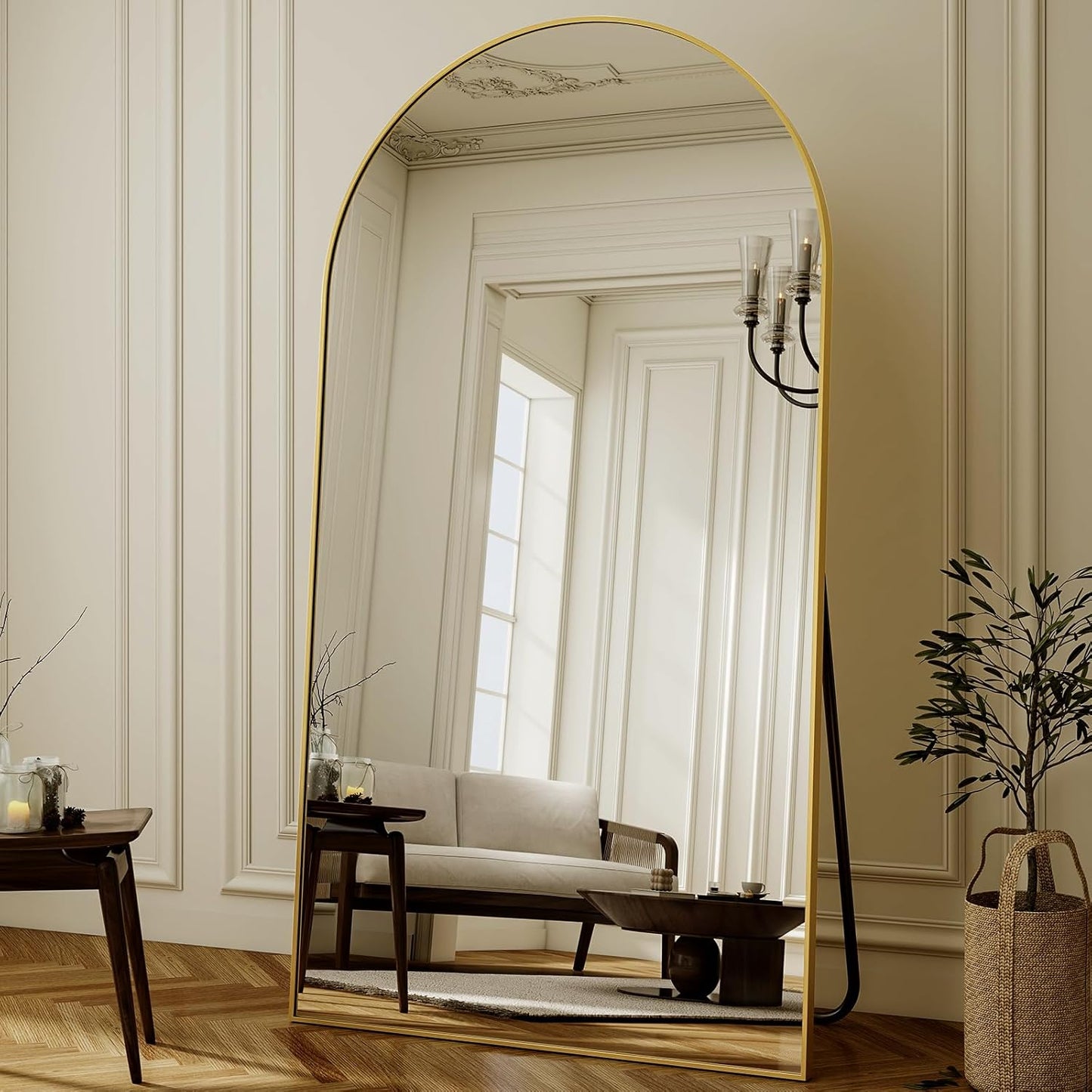 86"x40" Arched Full Length Mirror Floor Mirrors with Aluminum Alloy Frame Free-Standing Wall Mounted Floor Mirrors or Large Dressing Mirror, Gold Mirror Full Length