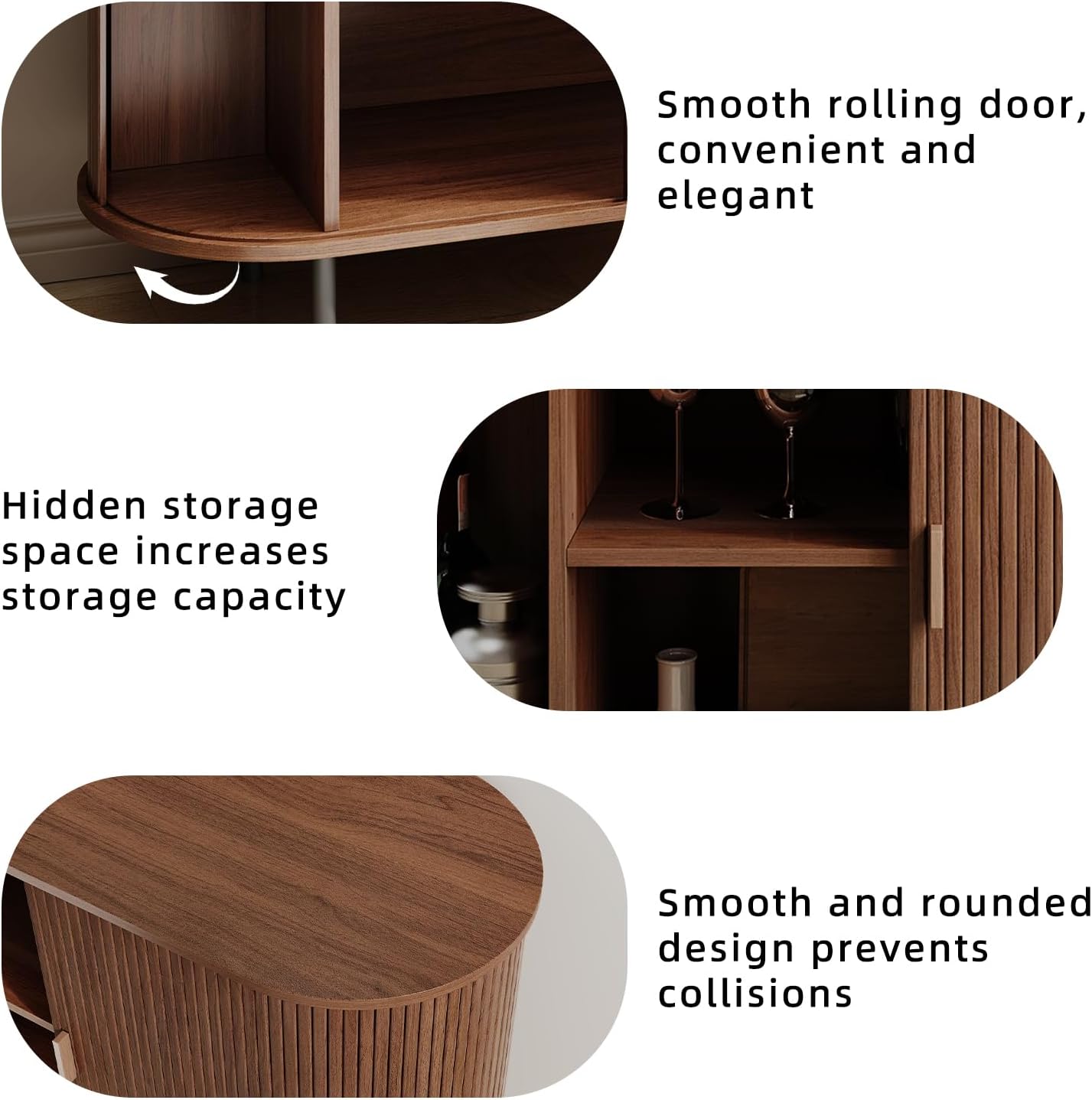 Buffet Sideboard Cabinet with Storage, 40" Fluted Cabinet with Sliding Door & Adjustable Shelf, Modern Accent Coffee Bar Console Table for Kitchen, Entryway, Walnut