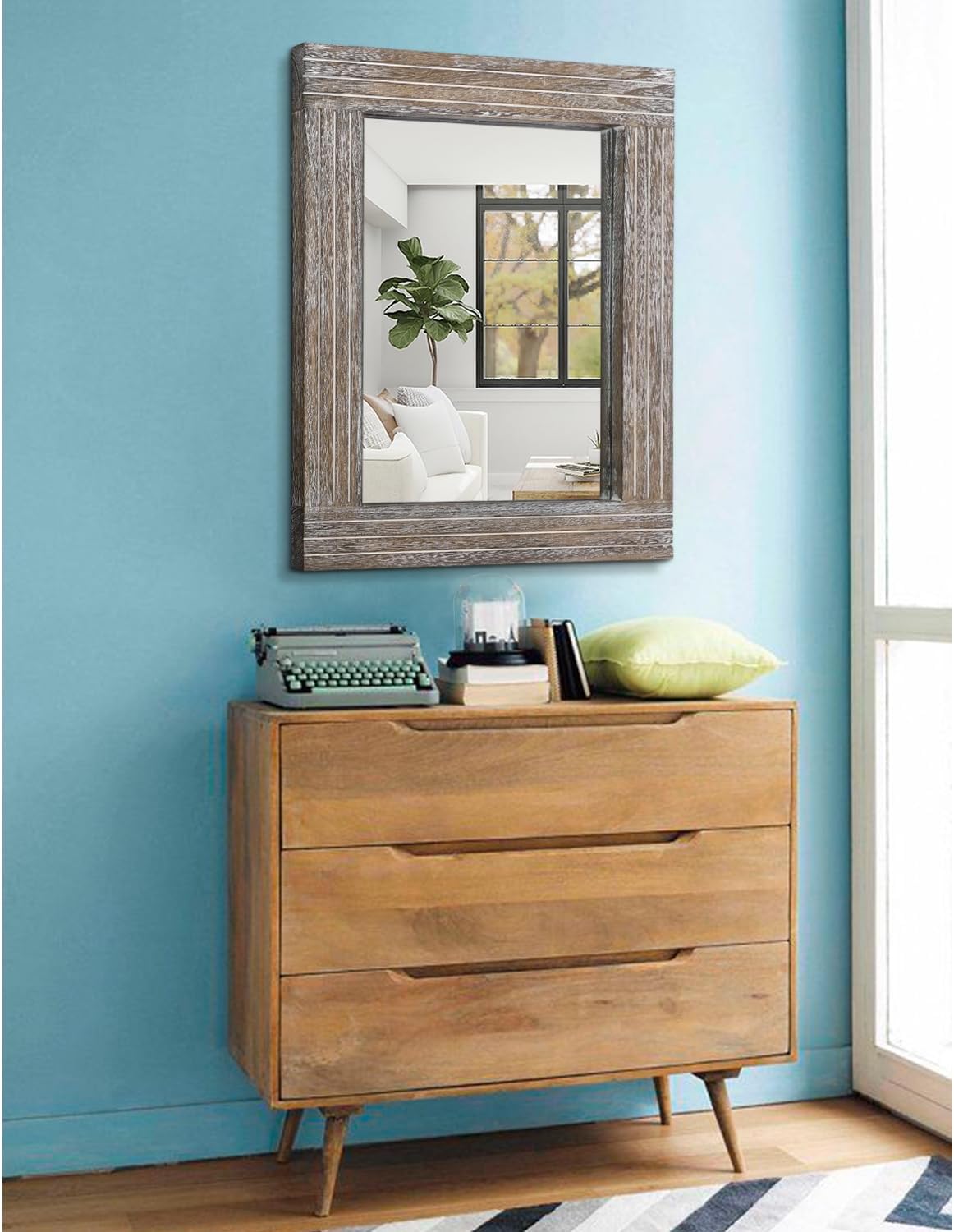 Mirrors for Wall Rustic Wooden Frame Rectangle Mirror Vintage Hanging Mirror for Bedroom Bathroom Living Room Farmhouse Wall Decor Large 20" x 16 "