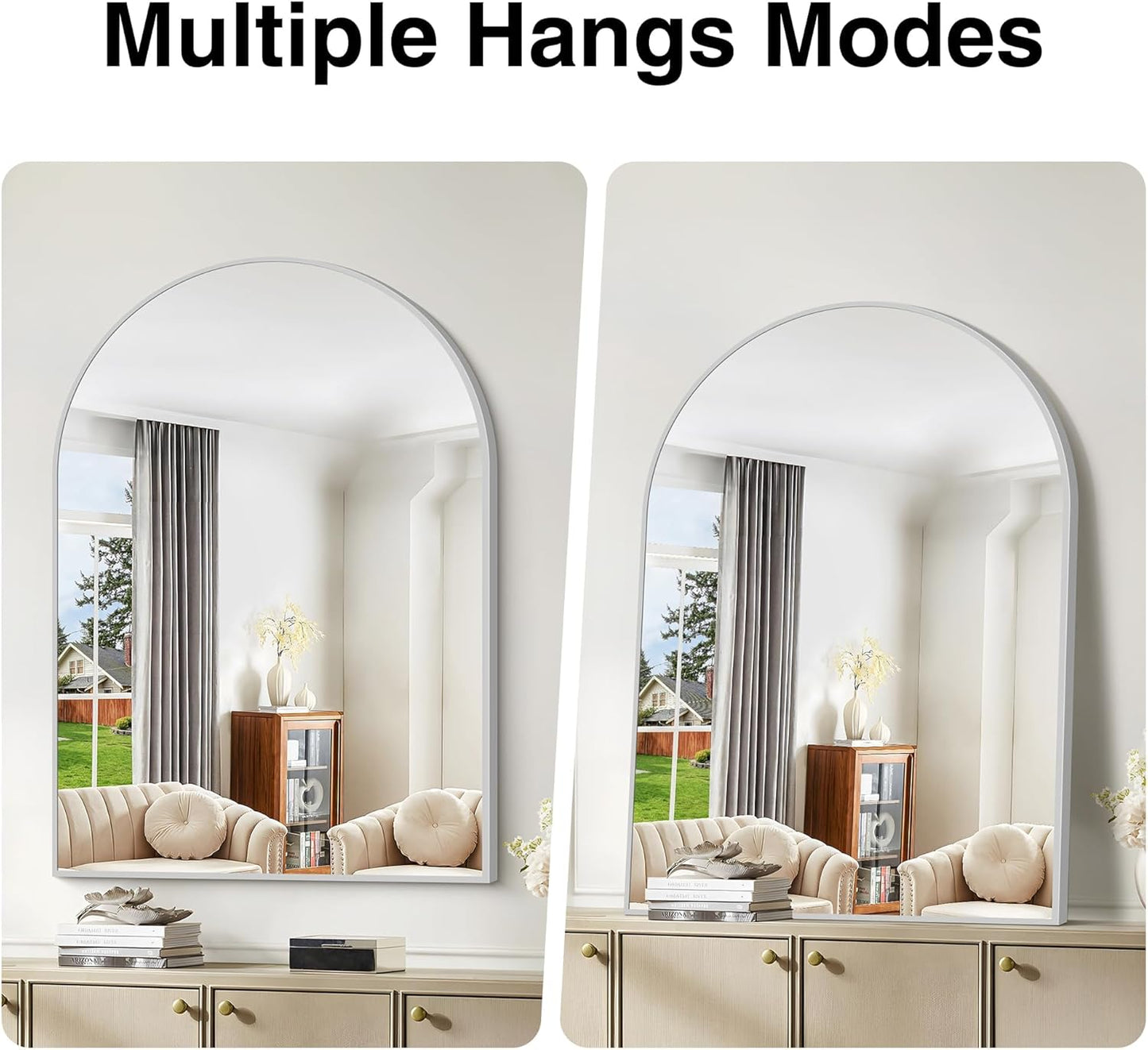 Arched Bathroom Mirror, 36x48IN Silver Bathroom Mirror with Metal Frame, Wide Wall Mounted Mirrors Decor Modern Dresser Mirror for Bedroom Living Room Entryway