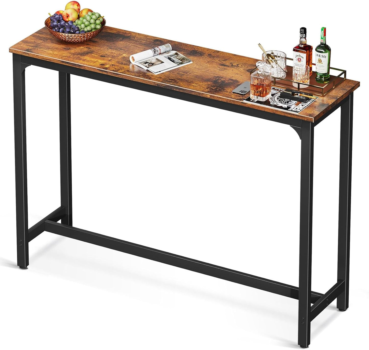 ODK 55 Inch Bar Table, Bar Height Pub Table, Counter Height Bar Table, Rectangular High Top Kitchen & Dining Counter Tables with Sturdy Legs & Easy-to-Clean Top, Indoor use, Rustic Brown