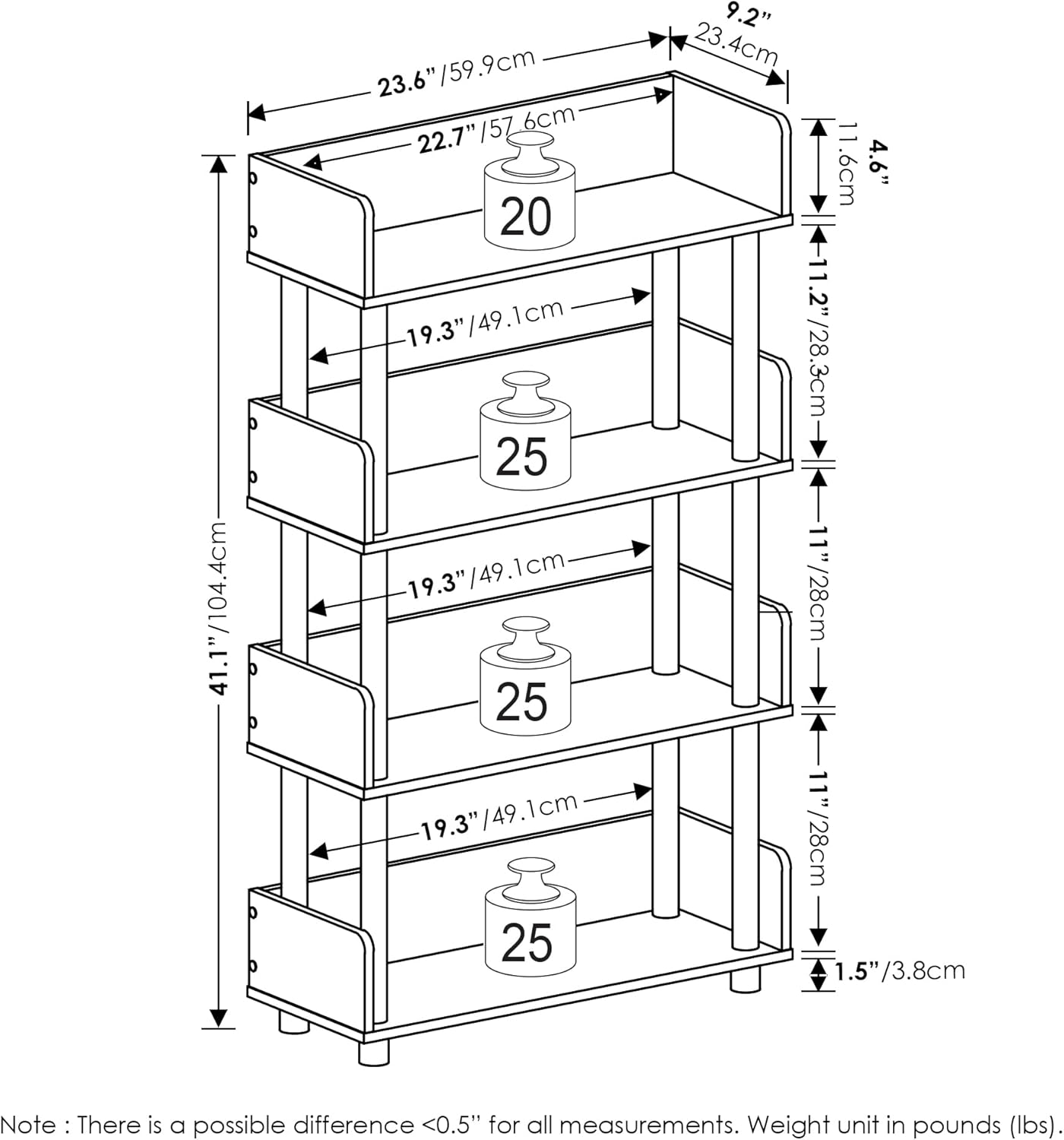 Furinno Turn-N-Tube 4-Tier Multipurposes Display Rack, Open Shelf Rack/Storage with Back & Side Panel, Flagstaff Oak/Black