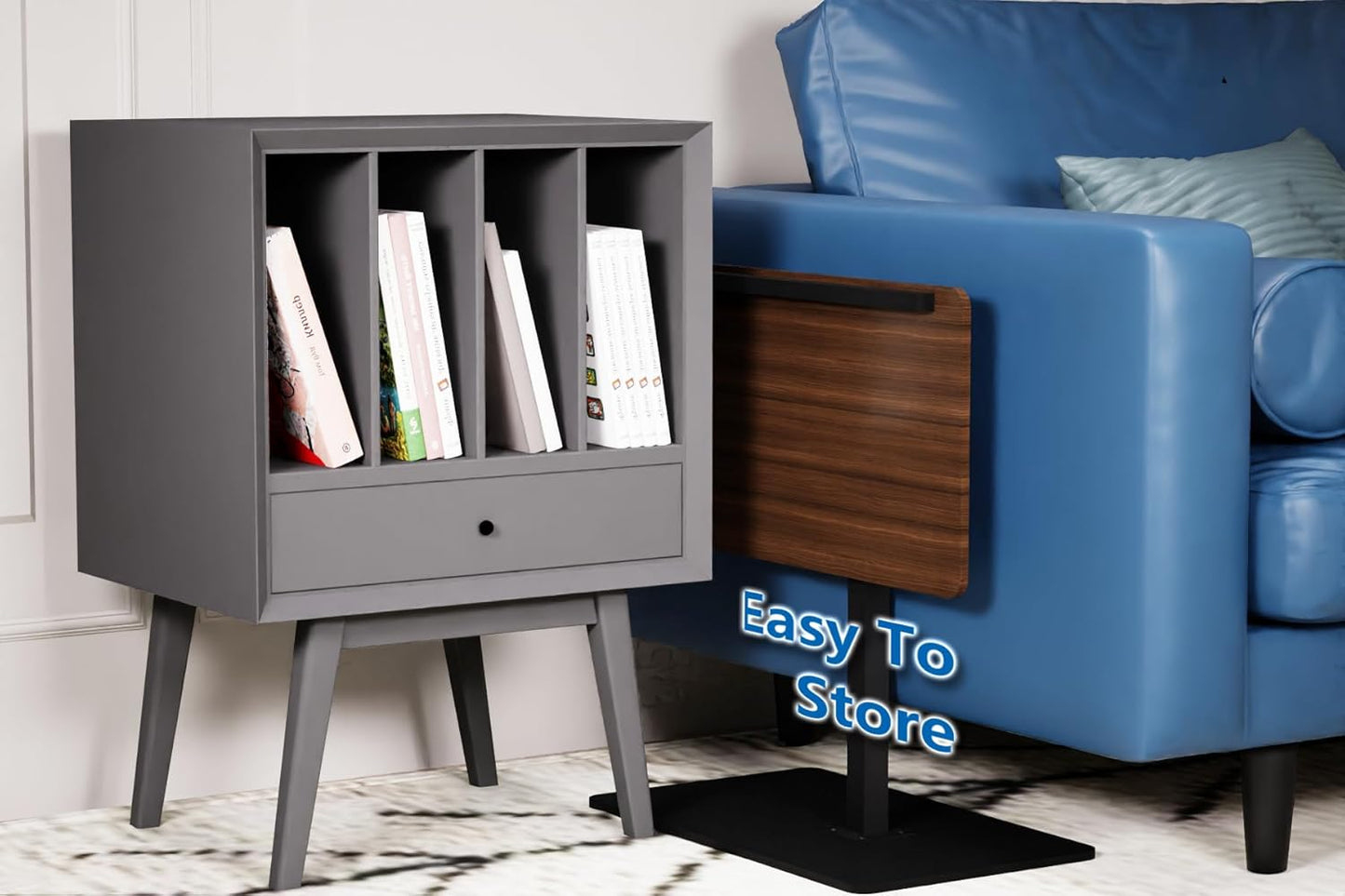 C Shaped End Table,20" W x 14" L,17"-31" Adjustable Height,Swivel and Turnable Desktop,Foldable Side Table for Small Spaces,Black Walnut (Black Walnut, 19.7" x 13.8")