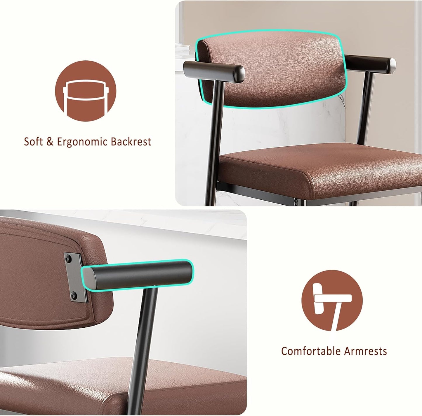 GarveeHome Bar Stools Set of 2, 26.5" Upholstered Counter Height Bar Stools for 2 with Armrest, Wider Thickened Cushion, Bar Chairs with Backrest for Bar, Dining Room, Kitchen, Retro Brown