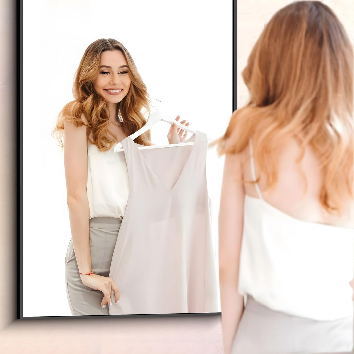 Black Bathroom Mirror for Wall, 60x36 Inch Rectangle Mirrors with Metal Frame, Modern Vanity Wall Mirror Decor for Entryway Hangs, Bathroom Living Room Horizontal or Vertical