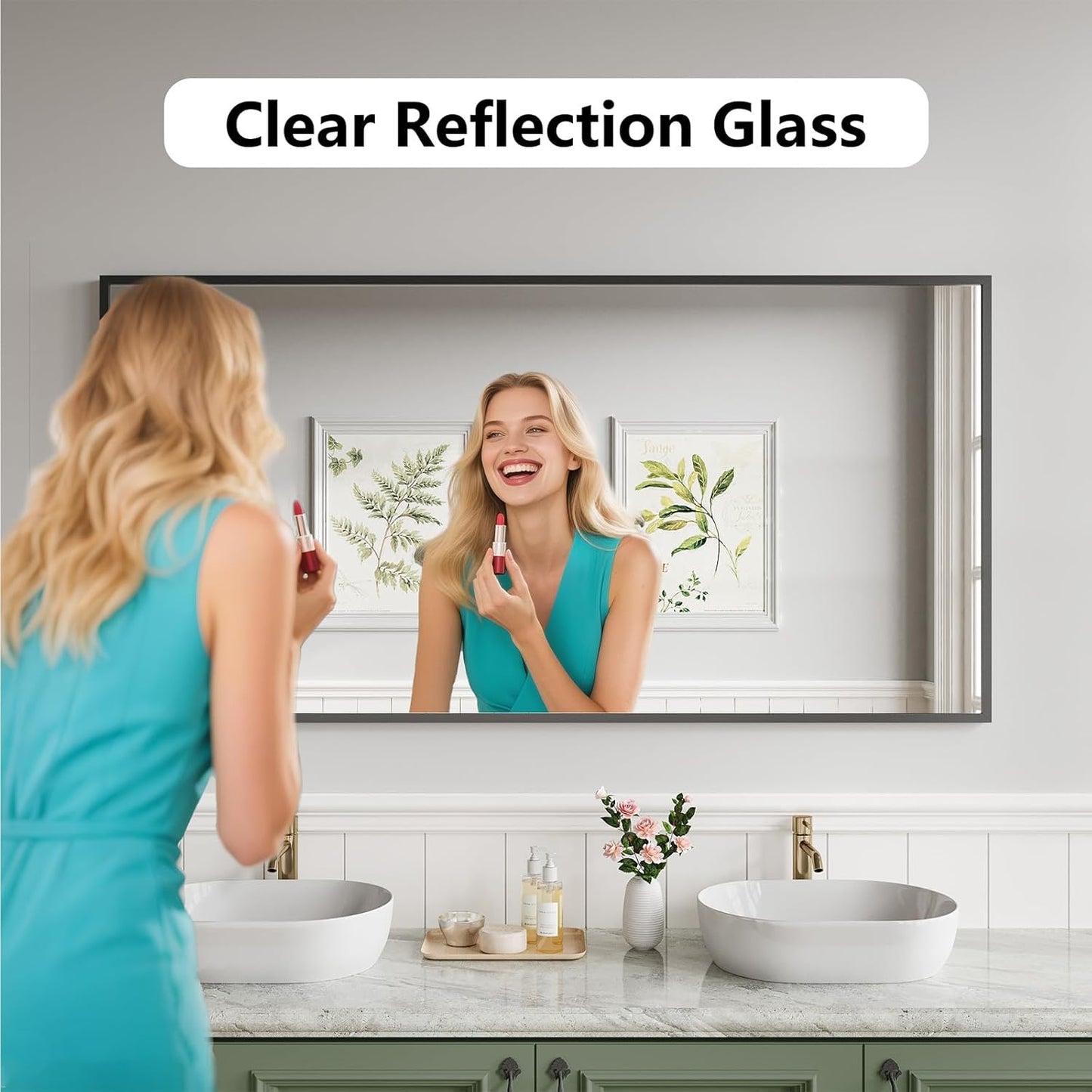 Koonmi Bathroom Mirror 30x60 Bathroom Wall-Mounted Mirrors, Modern Vanity Mirror for Bedroom, Living Room, Aluminum Alloy Frame Allow to Hang Horizontally or Vertically