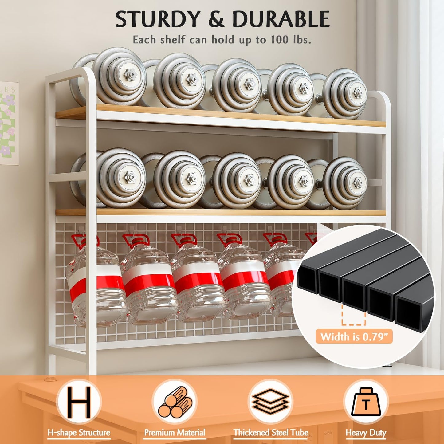 IOTXY 2-Tier Desktop Hutch Bookshelf - Metal Desk Shelf Bookcase with Grid Panel, Countertop Storage Organizer Rack for Dorm or Office, White, 45.3" W