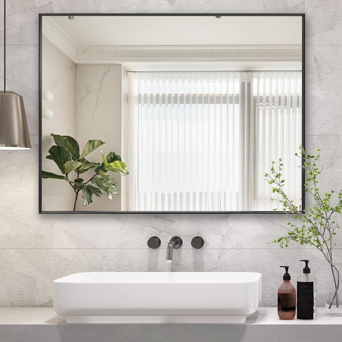 30x40 Inch Black Bathroom Mirror, Copper-Free Mirror, Aluminum Alloy Frame Vanity Mirror, Rectangle Wall Mounted Mirror, Modern Mirror for Bedroom/Living Room/Porch Horizontal or Vertical