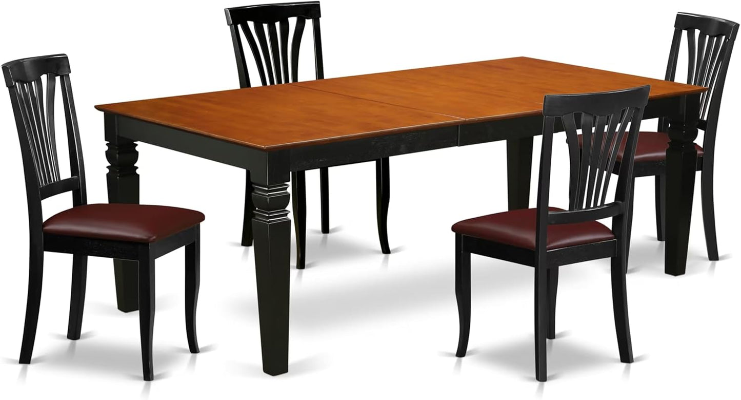 East West Furniture LGAV5-BCH-LC 5 Piece Kitchen Table Set Includes a Rectangle Dining Room Table with Butterfly Leaf and 4 Faux Leather Upholstered Chairs, 42x84 Inch, Black & Cherry