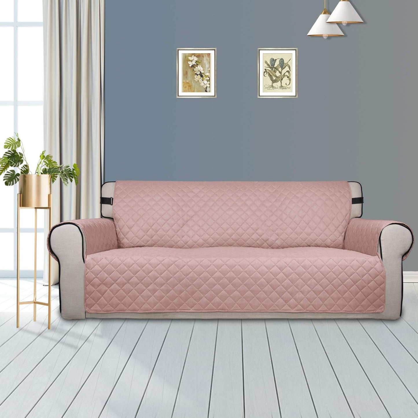 PureFit Reversible Sofa Couch Cover Water Resistant Couch Covers for 3 Cushion, Washable Furniture Cover with Non-Slip Foam and Adjustable Strap for Dogs, Pets (Oversized Sofa, Pink/Ivory)