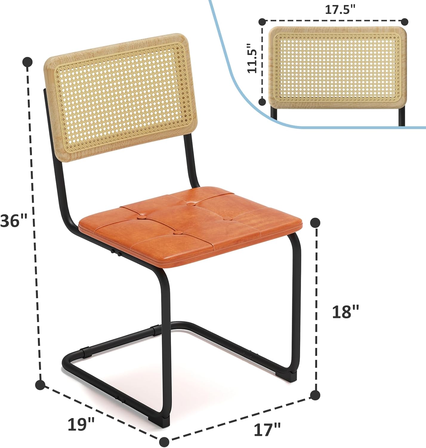 400lbs - Heavy Duty Rattan Dining Chair, Armrest Leather Cushions and Metal Frames, High-end and Durable with Rattan Weaving, Suitable for Home and Restaurant, Brown