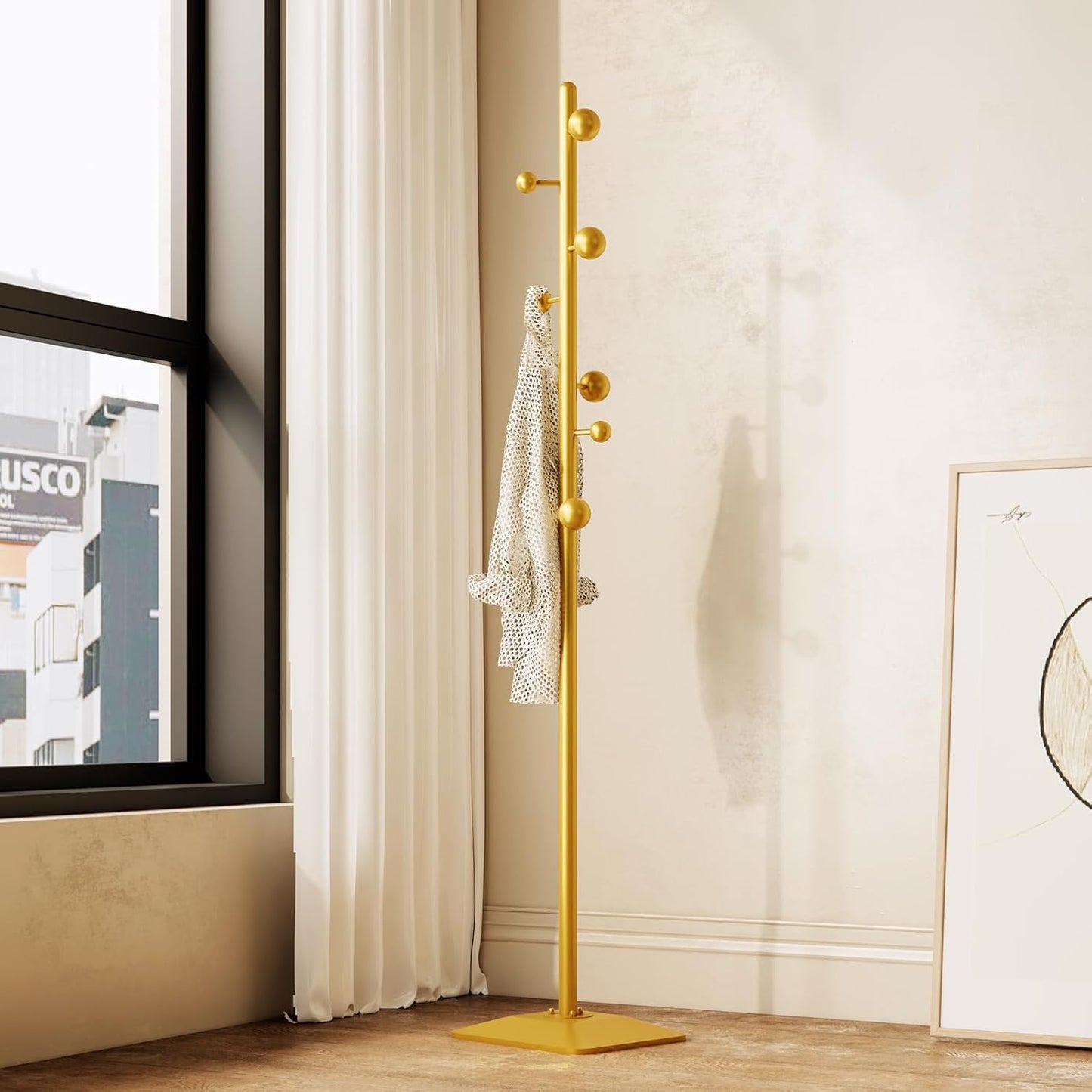 coat rack freestanding,coat rack stand with 7 Hooks and Metal Base for Bags, Hats.Coat Tree Coat Hanger Stand for Home Office Hall Entryway