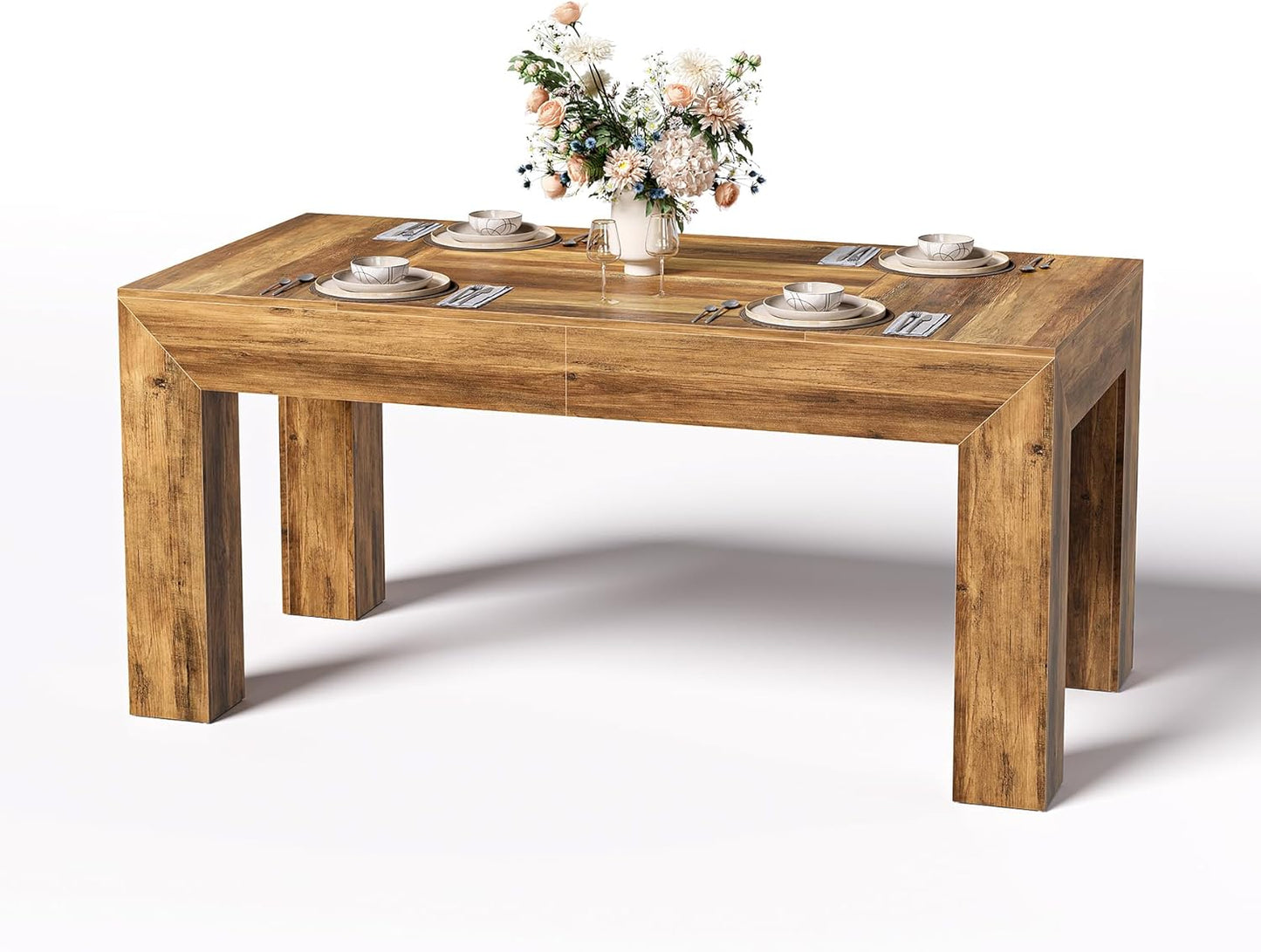 LITTLE TREE Modern Dining Table, Rectangle Heavy Duty Kitchen Table for Home, Farmhouse 63 Inches Wooden Furniture for 4-6 People, Wood Grain Color