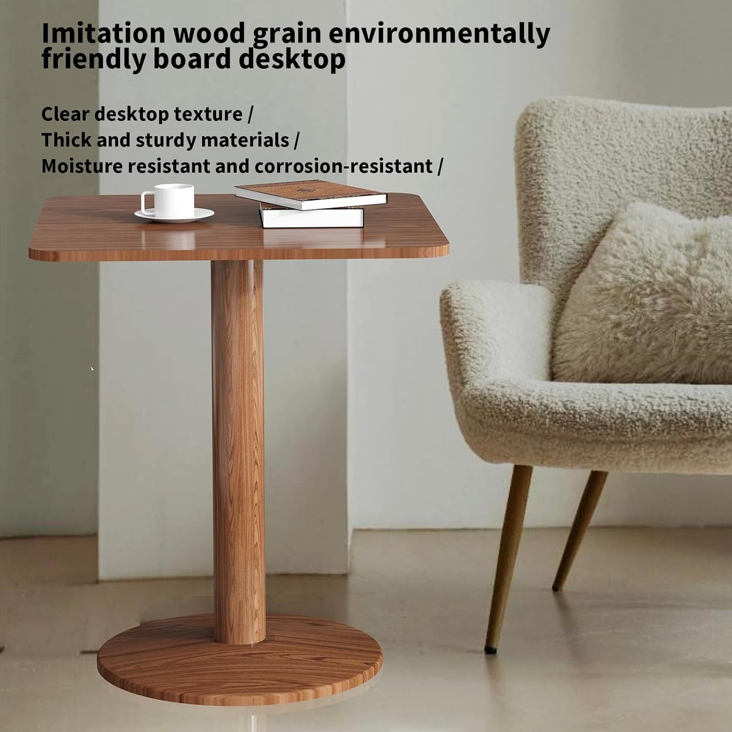 23.62" Mid-Century Modern Square Dining Table for 2 People, Small Dining Room Table with Sturdy Pedestal, Square Kitchen Table for Dining Room, Kitchen, Living Room, Restaurants, Cafes