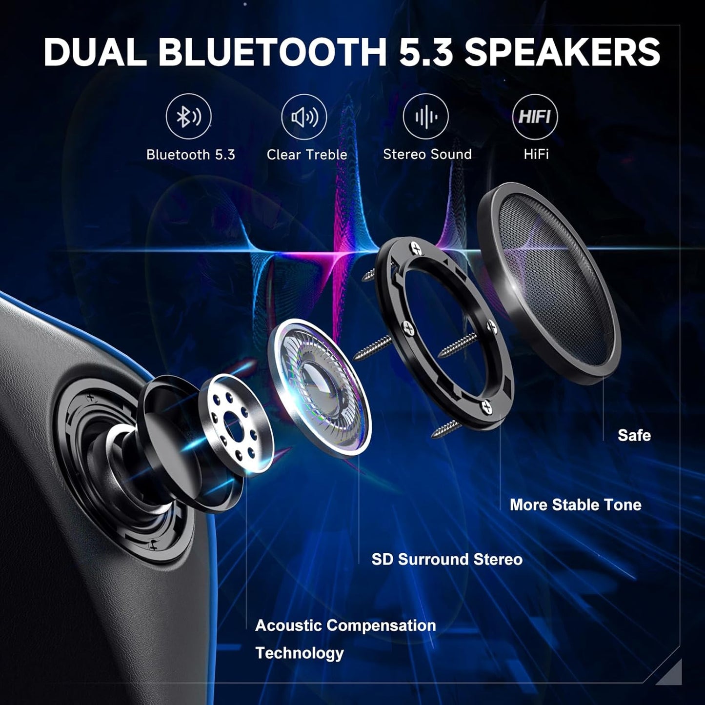 GTPLAYER Gaming Chair with Bluetooth Speakers and Footrest, Ergonomic Gamer Chair with Reclining Backrest, 3D Armrests, Adjustable Seat Height, Computer Desk Chair for Adults (Blue)