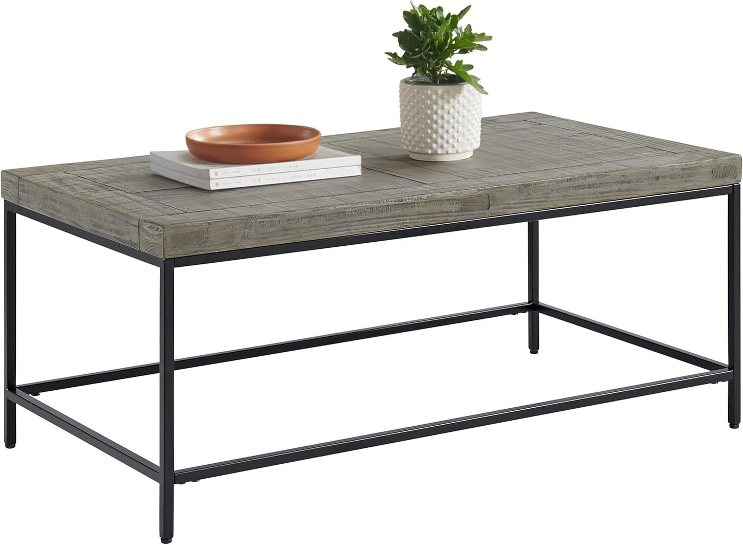 Alaterre Furniture Coffee Table - Industrial Modern Table with Wood Top and Metal Base - Furniture for Living Room, Apartment, or Dorm Room (Gray)
