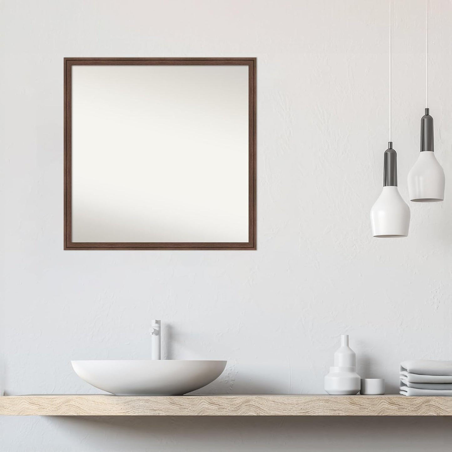 Amanti Art Brown Bathroom Mirror for Over Sink, 28x28 Florence Light Brown Square Vanity Mirror, Large Casual Frame, Hangs Horizonally and Vertically, Bathroom Wall Decor, Non-Beveled Edge