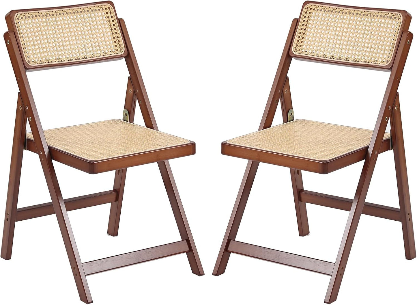 Tiita Rattan Dining Chairs Set of 2, Mid Century Modern Folding Chair, Bamboo Folding Dining Chairs for Small Space, Dining Room, Living Room, Bedroom, Walnut