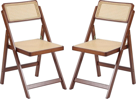 Tiita Rattan Dining Chairs Set of 2, Mid Century Modern Folding Chair, Bamboo Folding Dining Chairs for Small Space, Dining Room, Living Room, Bedroom, Walnut