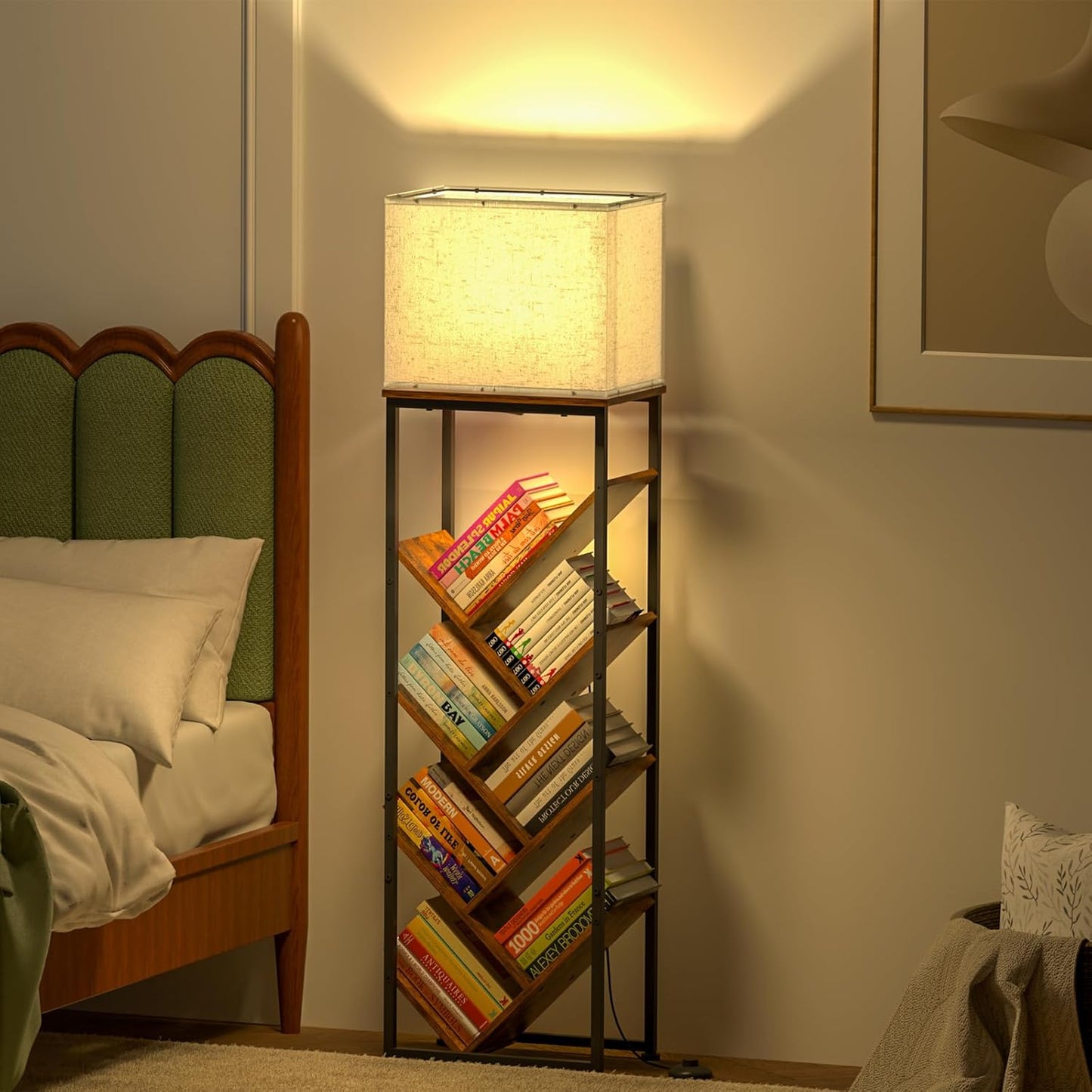 Tree Bookshelf with Light - 8 Tier Floor Standing Tree Bookshelf for Hardcover Books Three Types of Light